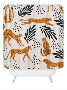 SOCIETY6 NWT cheetah shower curtain -art by Jelena Obradovic BlueLela